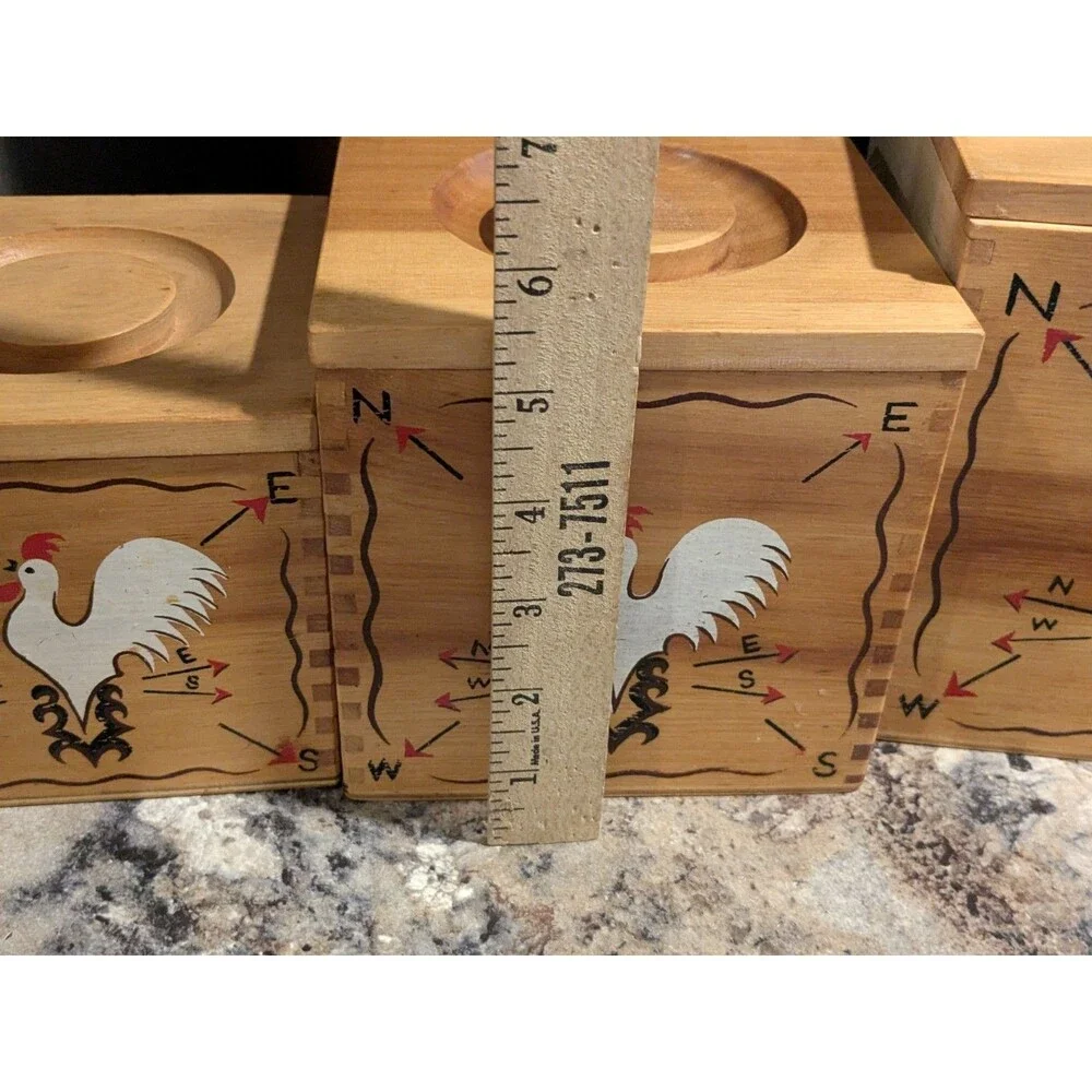 Rooster Weathervane Hand Painted Wood Canister Set Redbird Line Japan S + P